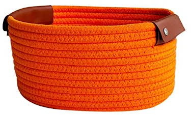 Yurosiay Panier de rangement en coton tressé - Panier de rangement en corde de coton - Panier de rangement pour salon, cuisine, salle de bain - 25 × 20 × 12 cm - Orange