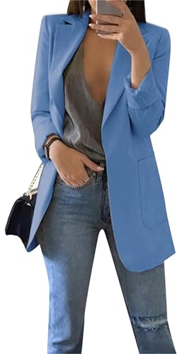 EFOFEI Niña De La Entrevista De Desgaste Formal De Frente Abierto Ligero Blazer Plus Size Business Suit Slim Fit Abrigo Largo Azul L