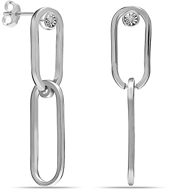 LeCalla 925 Sterling Silber 0,01 Karat Diamant Double Link Long Drop Ohrhänger Ohrstecker für Damen 45 mm