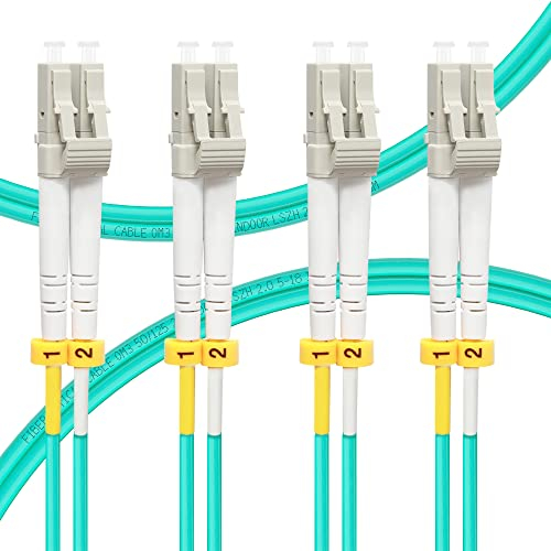 FLYPROFiber 0.5M OM3 LC auf LC LWL Glasfaser Patchkabel | Längenoptionen: 0,2m-100m, 10 GB Duplex, 50/125 um Multimode Kabel, LSZH 0,5 Meter, 4 Packs