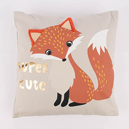 SCHÖNER LEBEN. Kinderkissen Fuchs Super Cute aufgenähten Ohren grau braun Gold 40x40