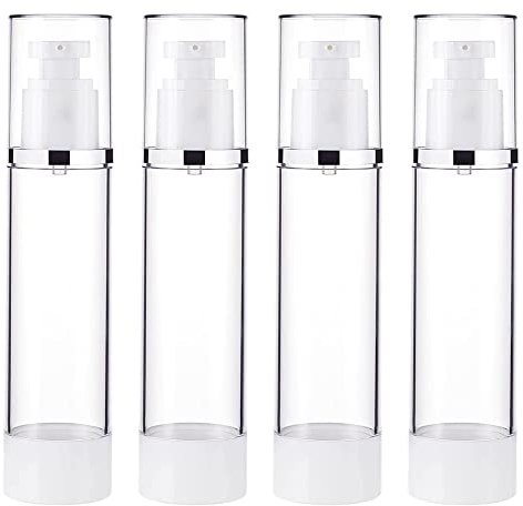 Portable Airless Pump Bottle,4Pcs Refillable Empty Clear Travel Lotion Dispenser Bottles,Vacuum Press Pump Bottles Set Cosmetic Container for Foundation, Essence,Shampoo (100ml)