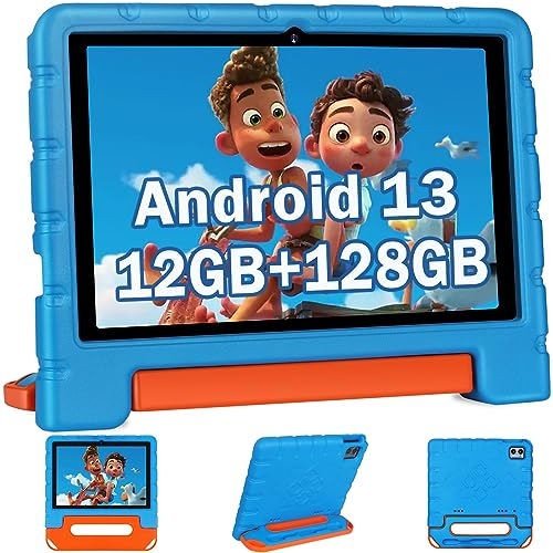 2025 Neueste Kinder Tablet 10 Zoll Android 14 Tablet, 20 GB RAM+128GB ROM(TF 1TB), 5G WiFi 6, Octa-Core, Widevine L1, Kindersicherung, 6000mAh, BT 5.0, GMS Certified Kids Tablet mit Eva Case - Blau