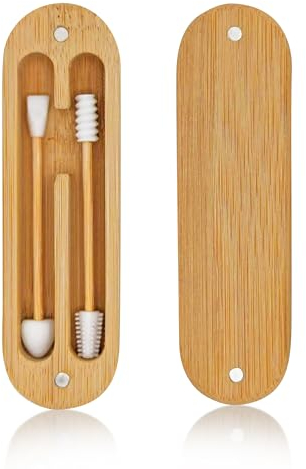 Eco Essentials Reusable Ear Buds for Cleaning Ears & Applying Make-up, Inc Magnetic Bamboo Travel Case - Easy to Wash, Eco-Friendly & 100% Recyclable - Made with Premium Grade Silicone