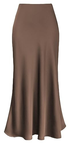 Outoshe - Women's High-Waist Satin Long Skirts with Hidden Elastic Waist, A-Line Skirts, CH