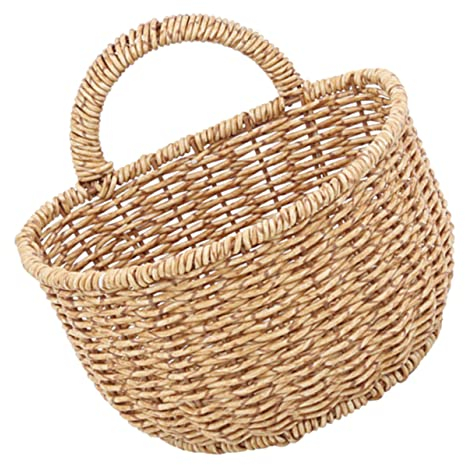 HOMSFOU Hängender Aufbewahrungskorb Aus Geflochtenem Imitationsrattan Handgewebter Dekorativer Organizer Für Küche Und Bad Stilvoller Wandkorb Im Rustikalen Design