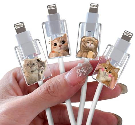 DiyGody Cartoon Cable Protector for iPhone Type-c Charger, Cute Kawaii Cat Design 4 PCS Set, Cable Sleeve Charging Cord Protector
