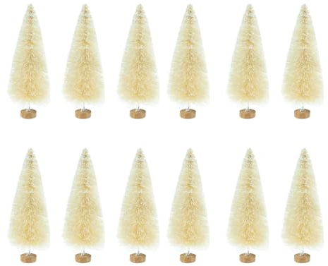 12 Pieces Artificial Mini Christmas Trees, Miniature Sisal Frosted Christmas Trees Bottle Brush Trees for Xmas Home Tabletop Decor, White 8.5cm