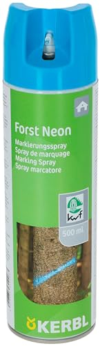 Kerbl Markierungsspray Forst Neon (Forstmarkierungsspray 500 ml/Sprühfarbe in neonblau, auf Bio-Alkohl-Basis, für Holz, Metall und Beton) 291404