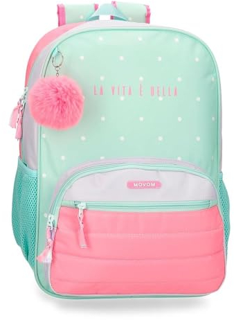 MOVOM La vita è Bella Mochila Escolar Adaptable a Carro Verde 31x42x13 cms Poliéster 16,93L