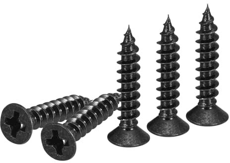 DTGN 200Pcs M3x16mm Flat Head Wood Screws, Carbon Steel Phillips Self Tapping Screws - Good for Woodworking, Furniture - Black
