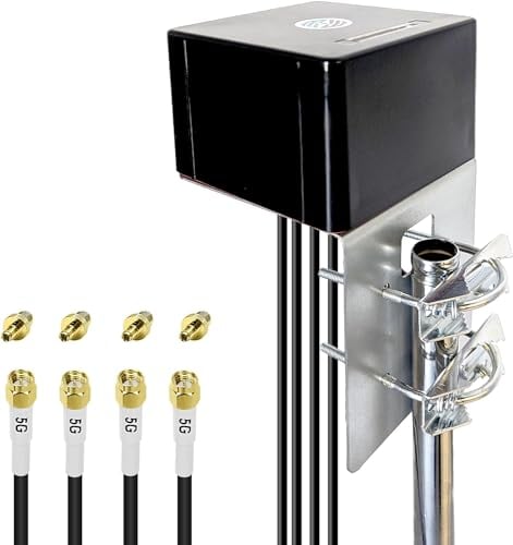 Maswell Antenna 5G da esterno 4X4 MIMO | Antenna esterna Omni Cellular fino a 6 dBi 600-8000 MHz LTE 5G NR polarizzata incrociata con WiFi 6E per camper Robusto modem router | Connettore 4X SMA e TS9