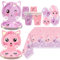 Set di accessori per feste di compleanno di gatti, stoviglie per gattini che includono piatti, tovaglia, tazze, cannucce per decorazioni per feste di gatti per bambini, per 20 ospiti