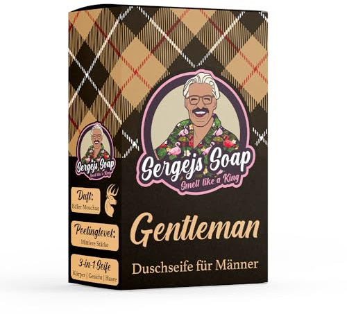 Sergejs Soap natürliches Seifenstück | 3 in 1 Seife mit 100% natürlichen Inhaltsstoffen und Aktivkohle | Ranger, Athlet, Casanova | Naturkosmetik | Frei von Silikonen (Moschus, Bergamotte)