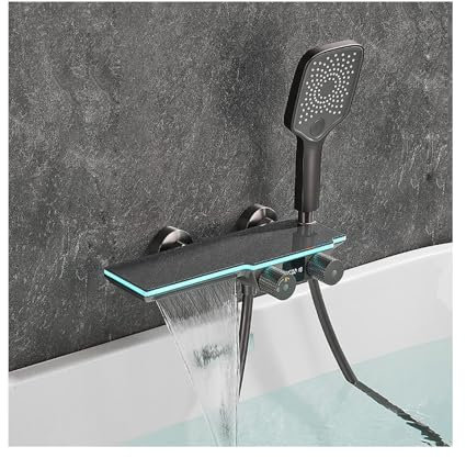 SWHC Badewannenarmatur mit Handbrause, Mischbatterie Badewanne LED Digitales Display Wasserhahn Badewanne Wasserfall Wannenarmatur Armatur Badewanne Wasserhahn Dusche mit Umgebungslicht