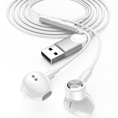 ACAGET USB Earphones for PC, USB Headset with Microphone, 7.5 Ft, Computer Headphone, Wired In Ear Earphone Earbud with Type A Connection for Dell Laptop for Surface for PS-5 Work Office