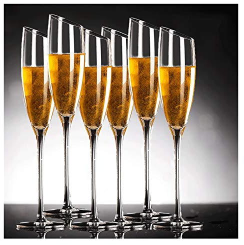 ruyi-1986 Flûtes à Champagne 6 pièces flûtes à Champagne Chics, Verre à Champagne en Cristal Transparent Fait à la Main sans Plomb, Cadeau for Le dîner de fête de Mariage. Coupes à Champagne