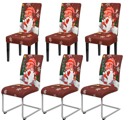 Yugarlibi Weihnachten Stretch Stuhlhussen 6er Set Stuhlbezug Schwingstuhl Universal Elastische Esszimmerstühle Bezug Xmas Waschbare Stühle Schutz für Esszimmer Hotel Party (6 Stück, Rot Zwerg)