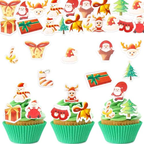 ALEGRE Essbare Tortendeko Weihnachten,48 Stück Esspapier Weihnachten Tortendeko,Essbare Kuchen Deko Weihnachten,Cupcake Topper Weihnachten,Muffin Deko Weihnachten,Weihnachtsdeko Torte Essbare