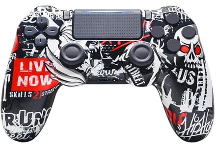 LCDNTEM Controller for PS4 Gamepad Compatible with PS4/Pro/Slim/PC, Double Shock/Touchpad/Stereo Headphone Jack/Six-axis Motion Control, SKULL Giraffiti