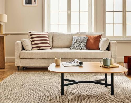 Lisa Design Anna - 3-sitzer Einzelsofa Schlaffunktion mit Tasche aus Strukturiertem Samt Beige