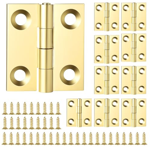 10 Sets Small Hinges with Screws Mini Solid Brass Hinges Jewelry Box Hinges 1 Inch Mini Hinges Folding Butt Hinges DIY Accessories for DIY Boxes Gate Drawer Furniture Woodworking Craft Project (Gold)
