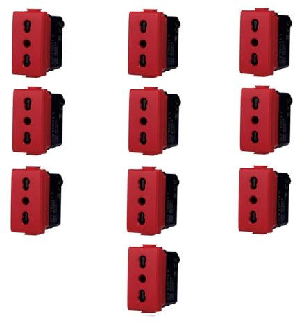 MODULI FRUTTI PRESE BIPASSO 10A 16A 230V INTERRUTTORI PULSANTI SCHUKO USB DIMMER SENSORI ANTENNA RETE COMPATIBILE CON BTICINO MATIX (10x, presa bivalente 10A/16A rosso)
