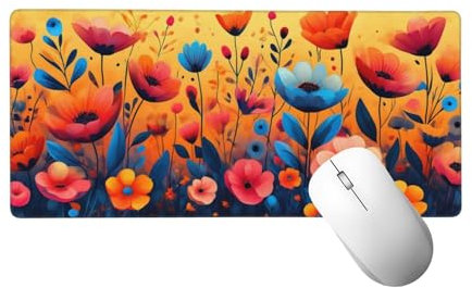 Tapis de Souris Couleur Tapis de Souris XXL 500x250 mm, Grand sous Main Bureau Gaming avec Bords Surpiqués et Dos Antidérapant, Fleur Mouse Pad Gamer pour Clavier et Souris, Cadeaux pour Hommes H-143