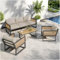 Seyakany Ensemble de Salon de Jardin Exterieur 5 Personnes,(1 canapé 3 Places, 2 fauteuils et 1 Table Basse),Plateau en Bois Plastique, accoudoirs en Corde tressée,Acier galvanisé,Beige