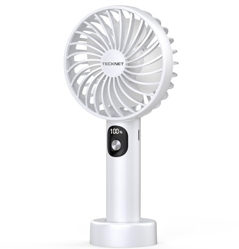 TECKNET Handheld Fan, Portable USB Hand Held Fan Rechargeable with LED Display, Mini hand fan 3 Speed Battery Operated Detachable Base Cooling Desk fans handheld for Home Office Bedroom Outdoor