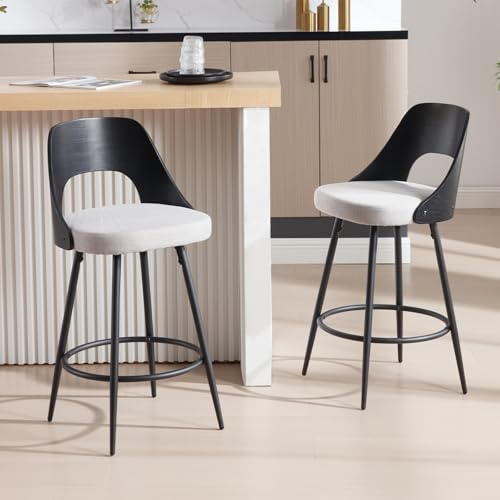Ya-Home Barhocker 2er Set Barstuhl aus Holz + Metall Küchenhocker mit Rückenlehne Bar Hocker für Bar Küche Theke Restaurant Café，grau