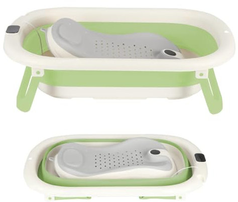 Baignoire Enfants Pliable XXL Avec Transat De Bain & Thermomètre Intégré,Baignoire Enfant Avec Siege De Bain,Baignoire enfants Sur Pied,Cadeau De Naissance Fille Ou Garçon