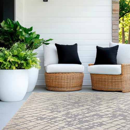Astra Moderner Outdoor Teppich wetterfest - Besonderes Flachgewebe Außen und Innen - Einzigartige Designs - Robuster Teppich Striche grau/weiß, 160x230 cm