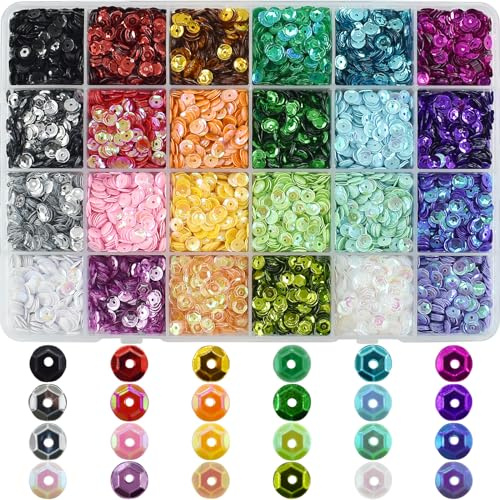 SHRJ 6mm Loose Cup Sequins, 24 Colors Bulk Rainbow Round Sequin Iridescent Embroidery Sequins for DIY Craft Sewing Nail Festival Costume Decoration, 11000pcs