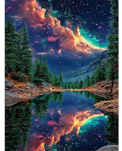 GEEHEIY Diamond Painting Erwachsene Aurora 30 x 40 cm | 5D DIY Diamantmalerei Bild für Erwachsene, Sternenhimmel Deko, entspannendes Basteln, Wohnaccessoires, Geschenkidee