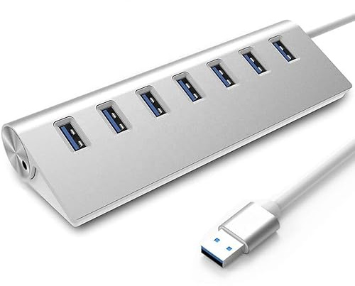 Co2 Hub 7x USB 3.0 Aluminium Plug and Play für Laptop 5Gbps Chipset 2025 Aktive Windows Linux macOS Power Adapter USB Vergaser 30cm
