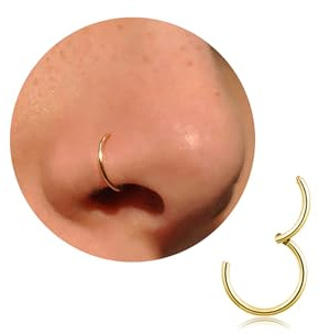 Nasenring Gold Silber dünn Nasenpiercing Ring Titan für Damen Herren 20G 18G 16G Septum Tragus Conch Ohrringe Lippenpiercing Nasen Piercing Ringe Schmuck 6mm/7mm/8mm/9mm/10mm (Gold-16g, 6mm)
