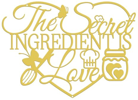 Wanddekoration für die Küche, The Secret Ingredient Is Love, Metallschild | Goldene Küchenschilder, Wanddekoration, Bauernhaus-Esszimmer, Einweihungsgeschenk für Mutter, Ehefrau, Paare