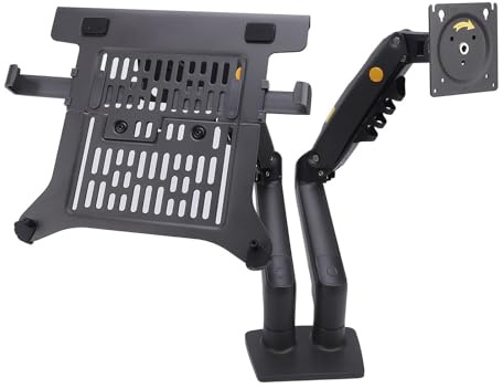 Verstellbare Dual-Arm-Display- und Laptop-Halterung für 17-30-Zoll-Bildschirme und 10-17-Zoll-Laptops, Verbessert die Effizienz für Programmierer und Designer, Aluminiumlegierung und
