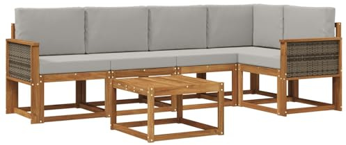 vidaXL Outdoor-Sofagarnitur mit Kissen 6 pcs Natürlich und Hellgrau, Outdoor-Ecksofa, modernes Lounge-Set für Garten, Robustes Sitzmöbel für Terrasse, Entspannen