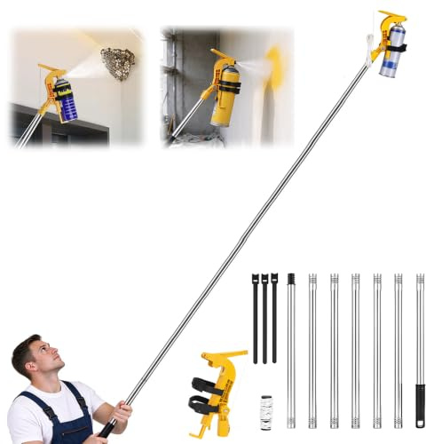 SKJJM Sprayburkar förlängningsstänger adapter, justerbar sprayhållare med 2,8 m teleskopstång, sprayburkförlängning, justerbar vinkel spraystång för getingskum/getingar power spray