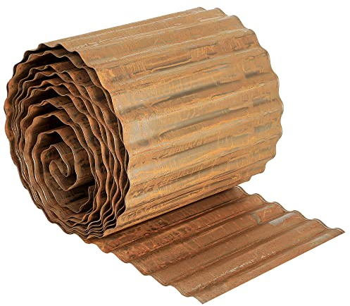 Worth Gartenkante, vorrostet, gewellt, 25,4 cm hoch, Stabiler Stahl-Landschafts-Rasenkante – biegbare Metall-Lange Streifen der Gartenbordüre für Hochbeet und Baumumrandungen