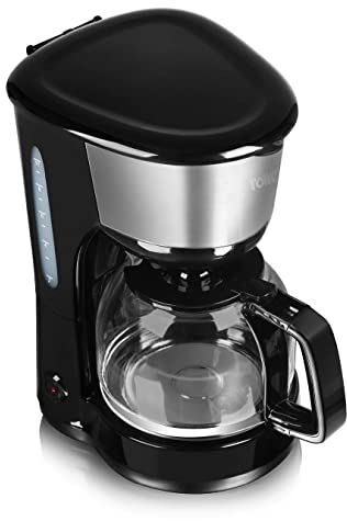 Tower T13001 Filter Coffee Machine, 10 Cup Serving with Keep Warm Function and Water Gauge, 1.25L, 1000W, Black & Silver