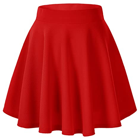 Damen Mädchen Basic Solid vielseitige dehnbaren informell Mini Skater Rock (S, Rot)