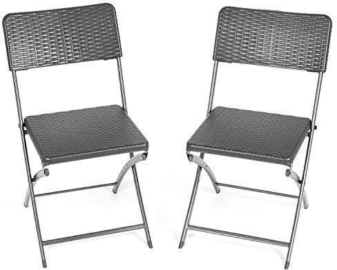 CHRISTOW Folding Garden Chairs Set Of 2 Rattan Effect Heavy Duty Patio Furniture (Pair)