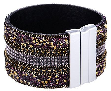 Morella Bracciale Donna Largo Decorato con zirconi e Strass e con Chiusura Magnetica Gold Lilla