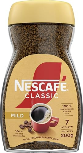 NESCAFÉ CLASSIC Mild, löslicher Bohnenkaffee aus mitteldunkel gerösteten Kaffeebohnen, milder Geschmack & intensives Aroma, koffeinhaltig, 1er Pack (1 x 200g)