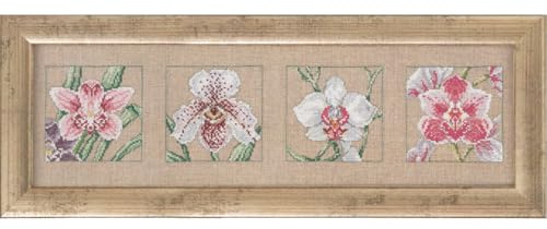 Permin Kreuzstich Stickpackung 4 Orchideen Leinen Zählmuster