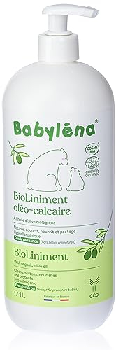 Babyléna BioLiniment Oléo-Calcaire bébé, – 100% d’Origine naturelle 1 L - Certifié Bio Sans parfum– Liniment Fabriqué en France