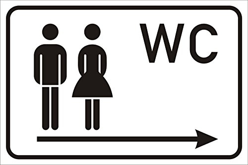 AdriLeo Türschild - WC Toilettenschild - Pfeil rechts- 15x20 oder 30x20 Aluverbundplatte wetterfest (20x30cm)